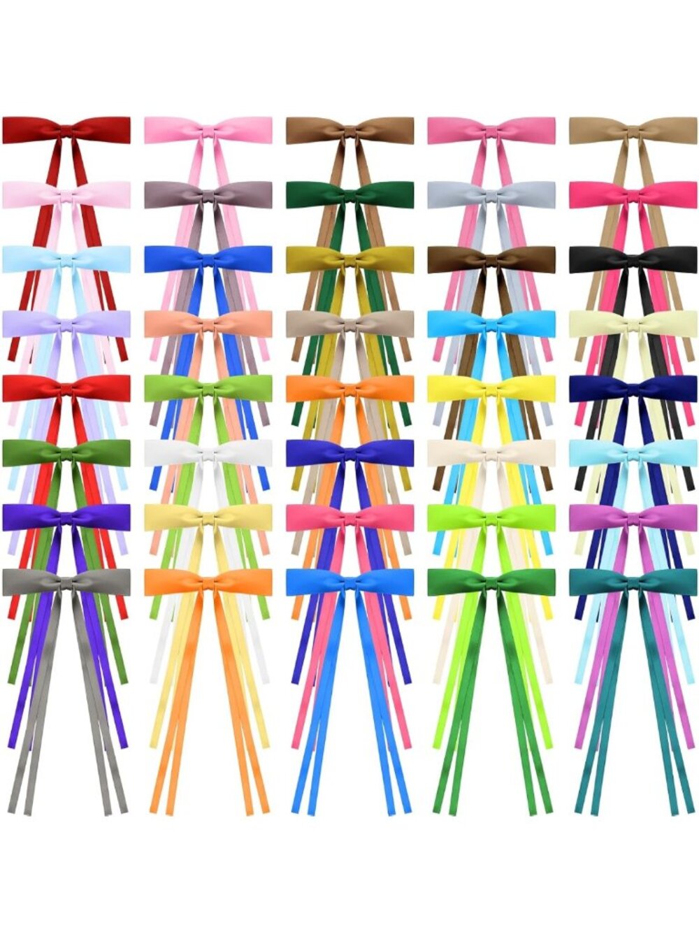 40 Pcs Colorful Bow Hair Clips Set | Long Tail Ribbon Barrettes for Girls